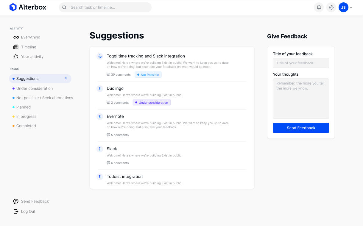 alterbox dashboard screenshot